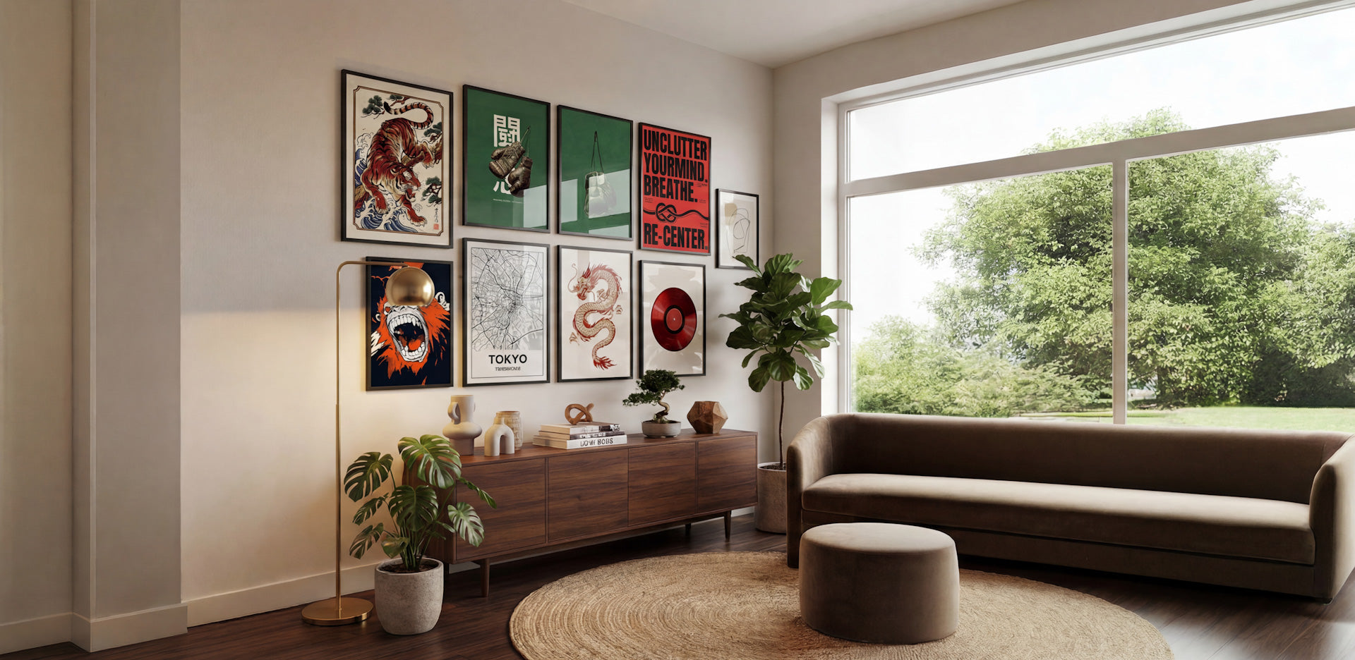 Rizen framed wall art in modern living room interior